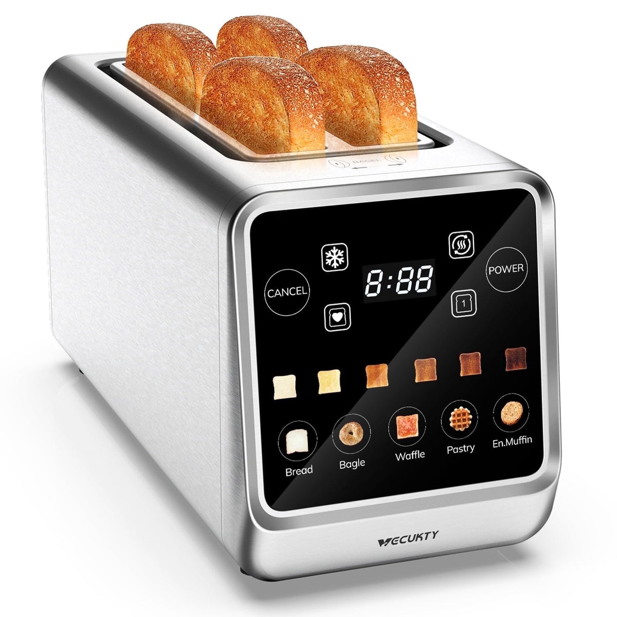 4 Slice Toaster with Digital Touchscreen & 1-Touch Memory, Smart Toasters for Bagels & Artisan Bread All-in-One Defrost, Reheat & Single-Slice Modes